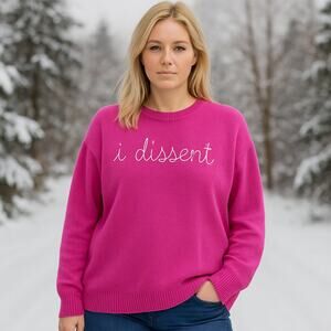 LINGUA FRANCA SZ 3X 100% Cashmere Hand Embroidered Sweater "i dissent" NWT $380